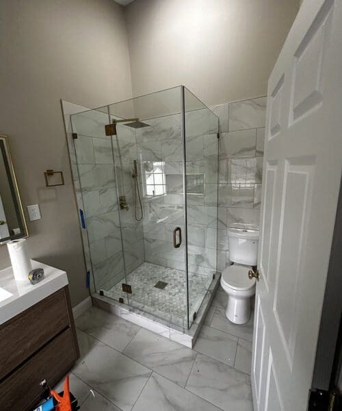corner frameless door